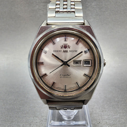 Orient AAA Deluxe Crystal Watch Men 35mm Silver Dial Steel Daydate Automatic