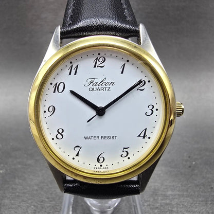 Citizen Q&Q Falcon Watch Men 34mm White Dial Two Tone Round Leather New Battery0