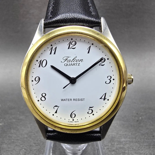 Citizen Q&Q Falcon Watch Men 34mm White Dial Two Tone Round Leather New Battery0