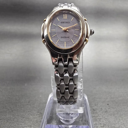 Seiko Exceline Solar Watch Women 22mm MOP Dial Silver Tone Oval V110-5A40 Works5