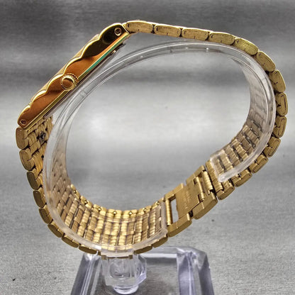 Bulova Watch Men 23mm Gold Dial Gold Tone Diamond Rectangle 97D05 New Battery6
