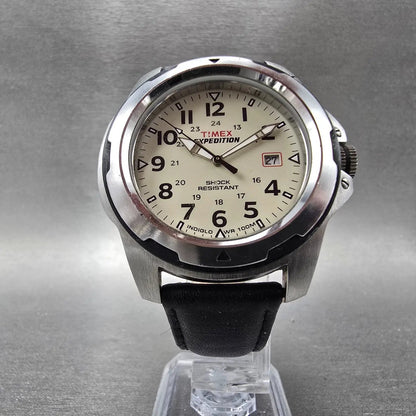 Timex Expedition Watch Men 41mm Cream Dial Silver Tone Date T49261 New Battery K5