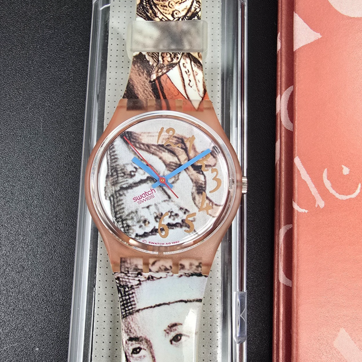 Swatch Masquerade Watch Men 34mm White Dial Pink Case GP105 New Battery NOS 3230