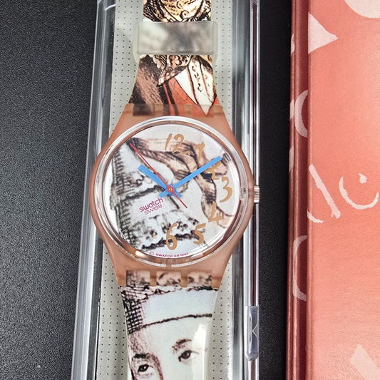 Swatch Masquerade Watch Men 34mm White Dial Pink Case GP105 New Battery NOS 3230