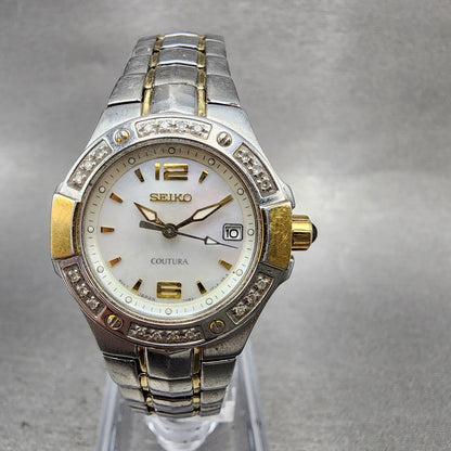 Seiko Watch Women 27mm MOP Dial Two To Date Round Diamonds 7n820CG0 New Batt0