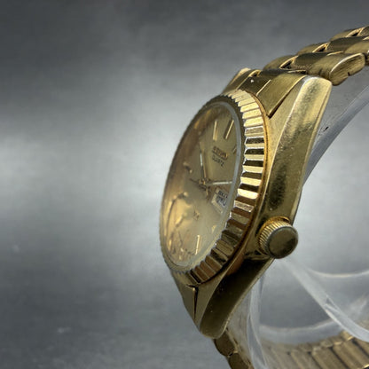 Seiko SQ Watch Women 24mm Gold Dial Gold Tone Daydate Round 3E23-0A60 NewBatt 5G2