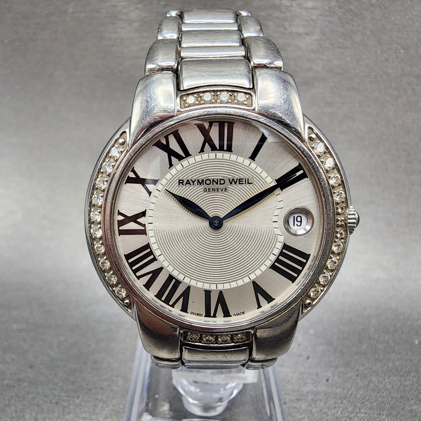 Raymond Weil Jasmine Watch Women 35mm White Dial Steel Diamond Bezel Date Works0