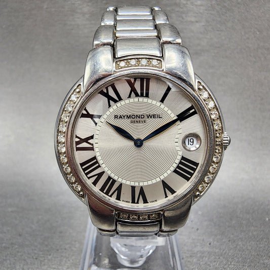 Raymond Weil Jasmine Watch Women 35mm White Dial Steel Diamond Bezel Date Works0