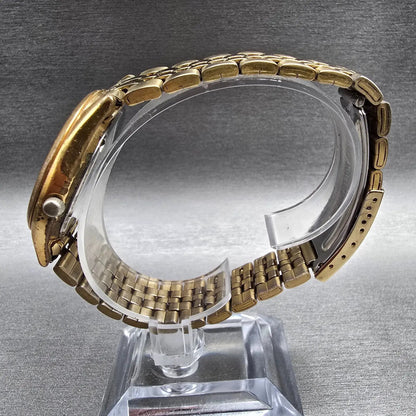 Seiko Watch Men 37mm Luminous Dial Gold Tone Daydate Round 7N43-9048 New Batt JP6