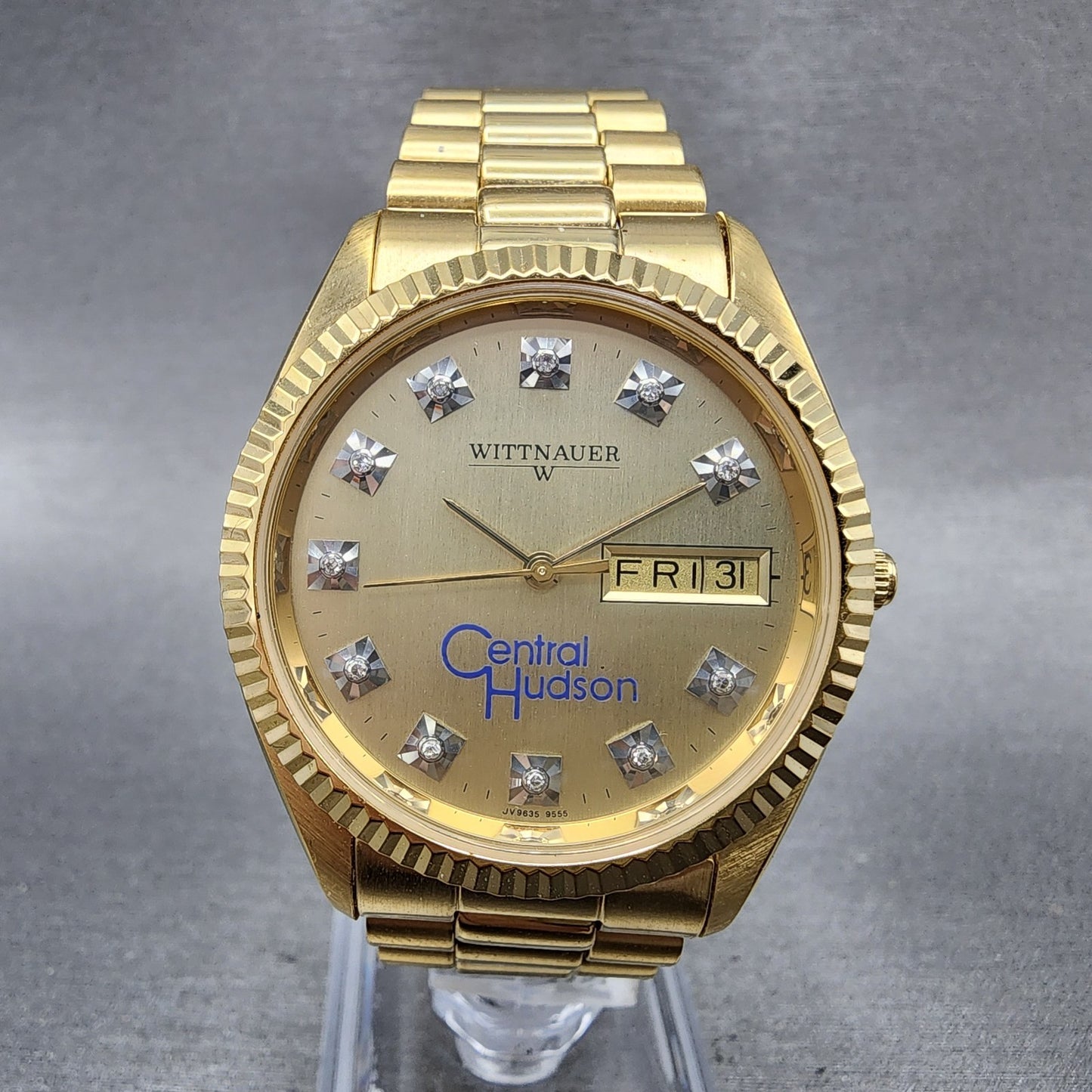 Wittnauer President Watch Men 35mm Gold Dial Gold Tone Daydate JV9635 New Batt0