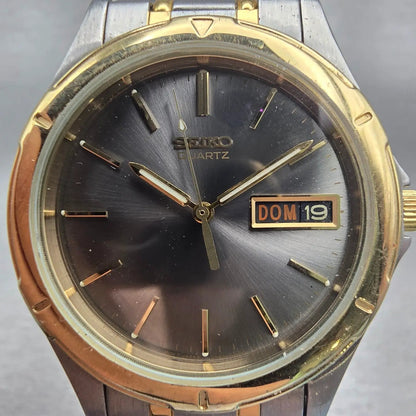 Seiko Watch Men 35mm Gray Dial Two Tone Daydate Round 7N43-6A09 New Battery VTG1