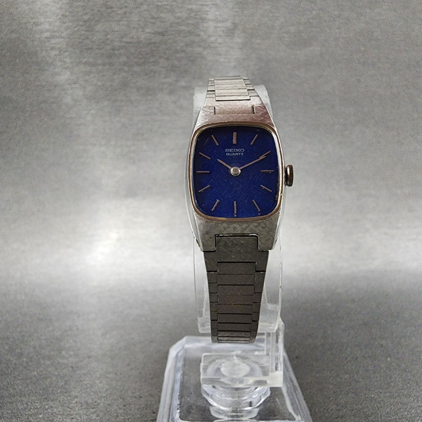 Seiko Watch Women 16mm Blue Dial Silver Tone Rectangle 165009 New Batt NOS5