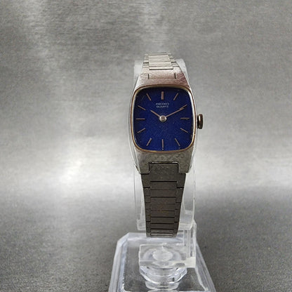 Seiko Watch Women 16mm Blue Dial Silver Tone Rectangle 165009 New Batt NOS5