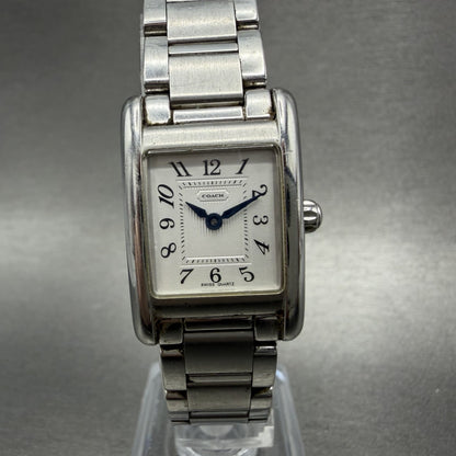 Coach Tank Watch Women 19mm White Dial Silver Tone Rectangle W002B New Battery0