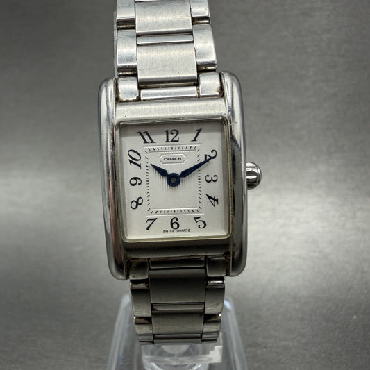 Coach Tank Watch Women 19mm White Dial Silver Tone Rectangle W002B New Battery0