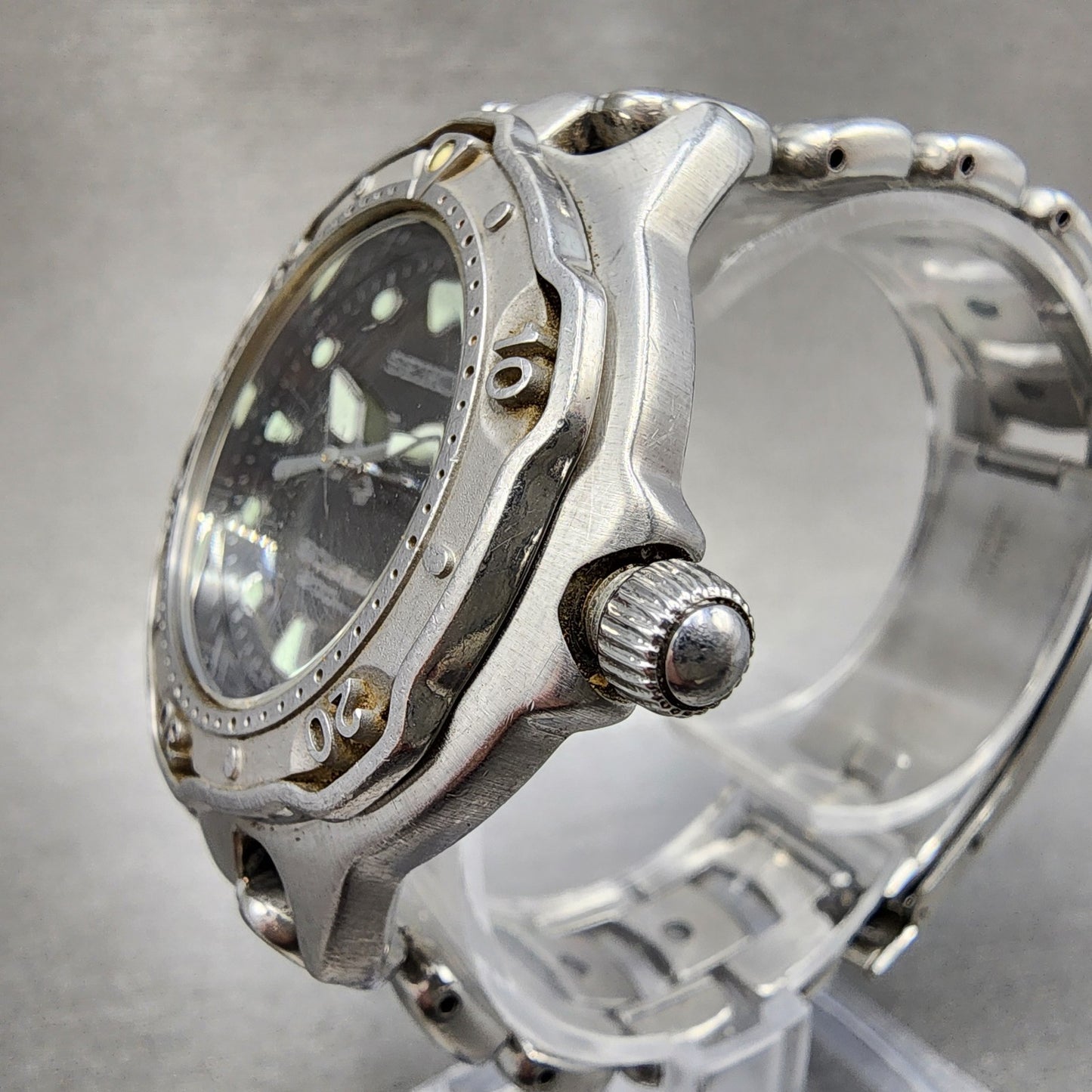 Seiko Scuba Diver Watch Men 38mm Black Dial Silver tone Date 7n356030 PARTS3