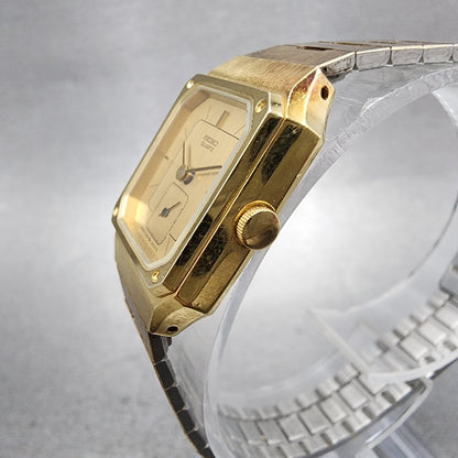 Seiko Tank Watch Women 20mm Champagne Dial Gold Tone 14285089 New Battery2