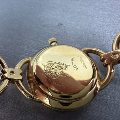 Gucci 6000L Watch Women 23mm Champagne Dial Gold Plated Round Roman PARTS10