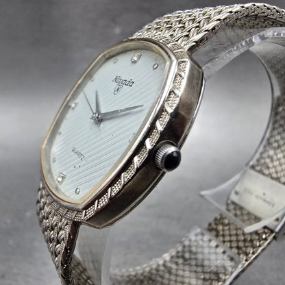 Nivada Watch Men 30mm Gray Dial Silver Tone Rectangle Mesh Band New Battery3