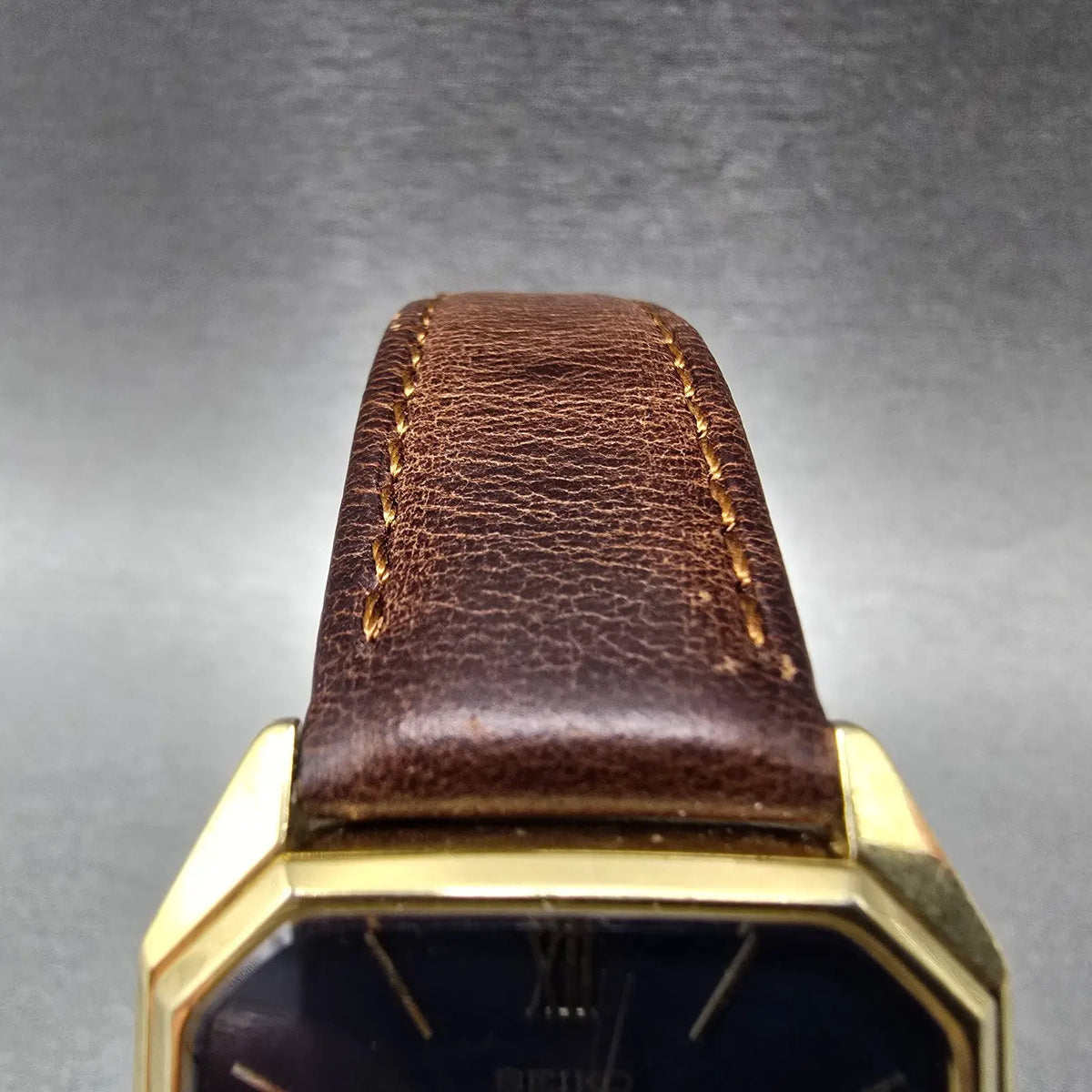 Seiko Watch Men 29mm Blue Dial Gold Tone Date Octagon 5932-5019 New Battery VTG4