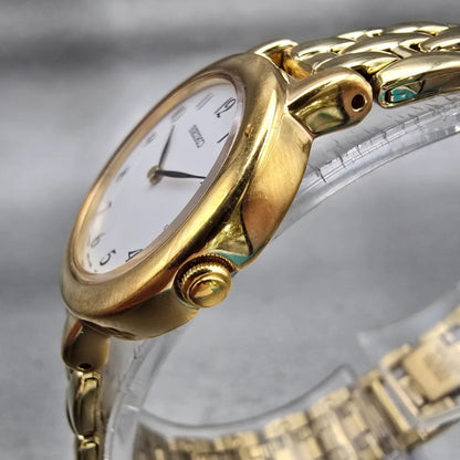 Seiko Watch Women 24mm White Dial Gold Tone Round 1N00-1E19 New Battery Vintage2