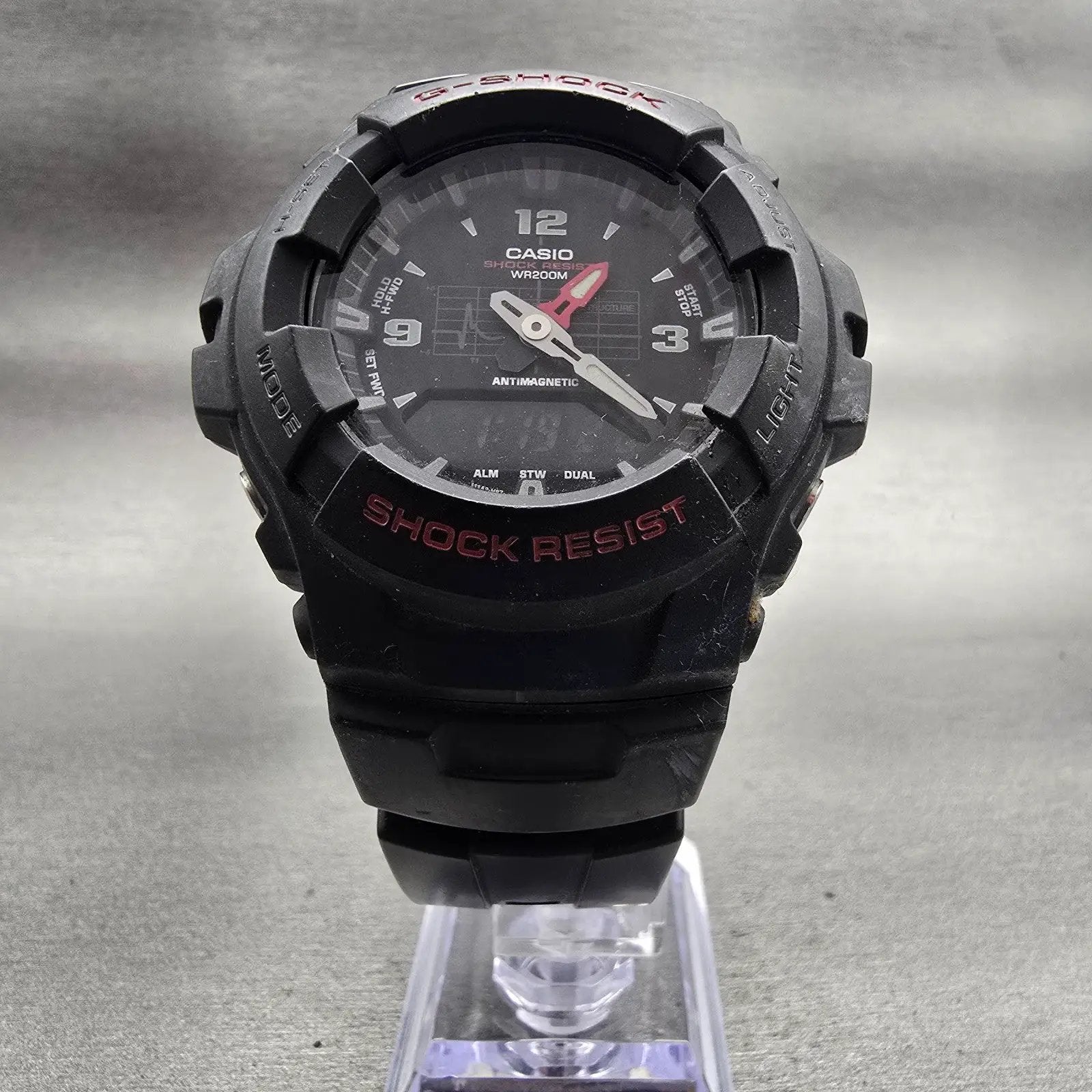 Casio G-Shock G-100 Watch Men 47mm Black Dial Black Tone Chrono Alarm New Batt J5