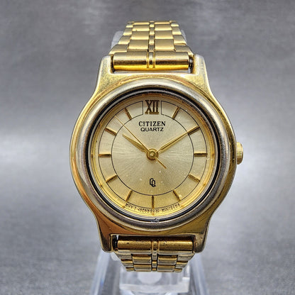 Citizen CQ Watch Women 26mm Champagne Dial Gold Tone Round 6030-075145 New Batt