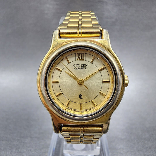 Citizen CQ Watch Women 26mm Champagne Dial Gold Tone Round 6030-075145 New Batt