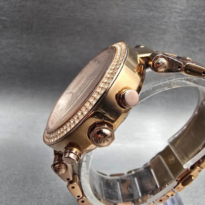 Michael Kors Parker Watch Women 39mm Rose Gold Chrono Gemmed MK5538 New Battery2