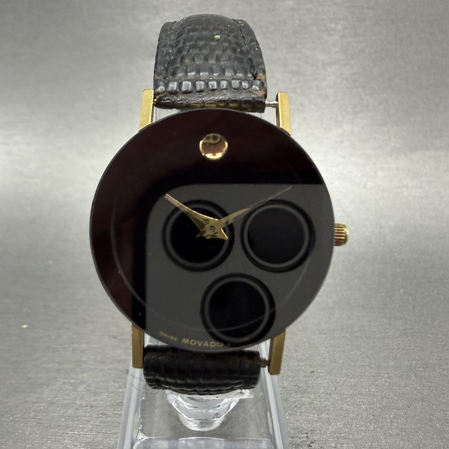 Movado Museum Watch Men 31mm Black Dial Gold Tone Round 8740882 New Battery0