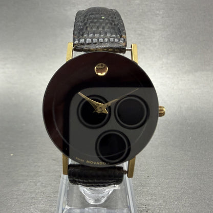 Movado Museum Watch Men 31mm Black Dial Gold Tone Round 8740882 New Battery0