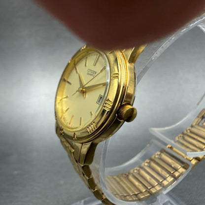 Citizen Watch Women 24mm Cream Dial Gold Tone Date Round 1012-K13131 New Batt 562