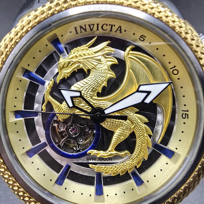 Invicta Reserve Automatic Watch Men 50mm Gold Dial Two Tone Dragon 32092 Runs1