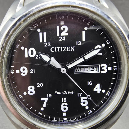 Citizen Eco-Drive Watch Men 43mm Black Dial Steel Daydate J800-R006738 Runs LP1