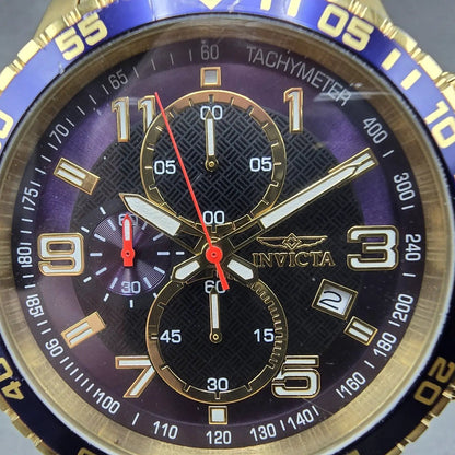 Invicta Specialty Chronograph Dive Watch Men 45mm Purple Dial Gold Tone New Batt1