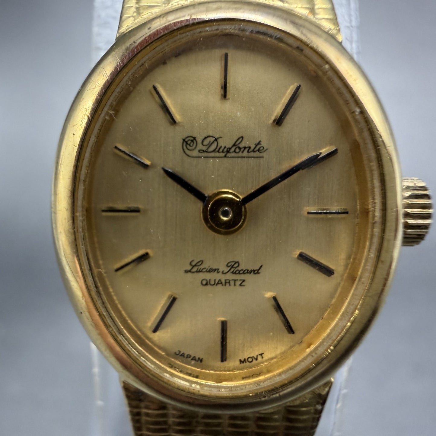 Lucien Piccard Dufonte Watch Women 16mm Champagne Dial Gold Tone Oval New BattA11