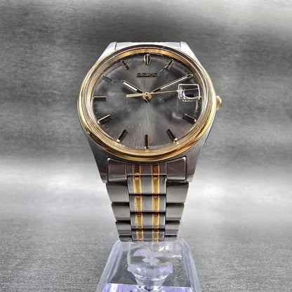 Seiko Watch Men 35mm Gray Dial Two Tone Date Round 7N42-8A30 New Battery JP5