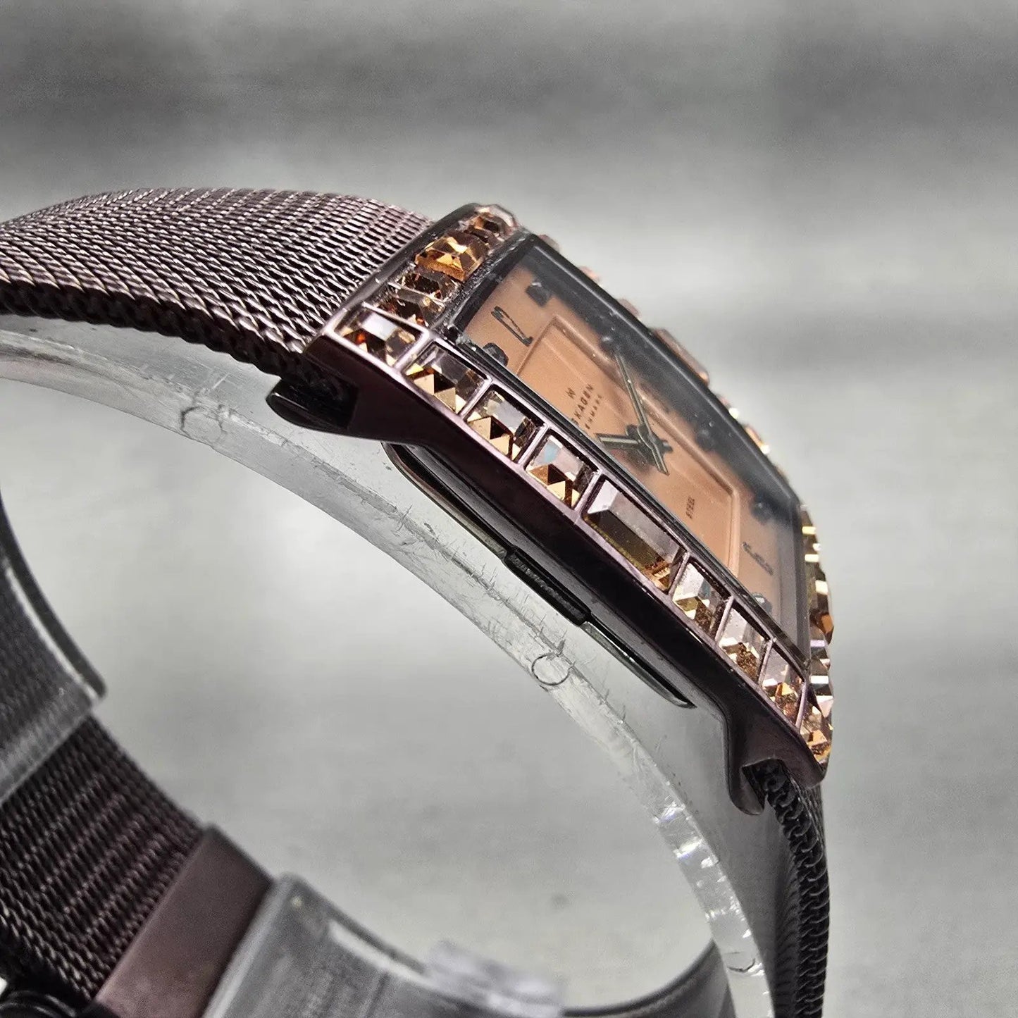 Skagen Denmark Watch Women 20mm Brown Dial Brown Tone Crystals 527XSMMT New Batt3