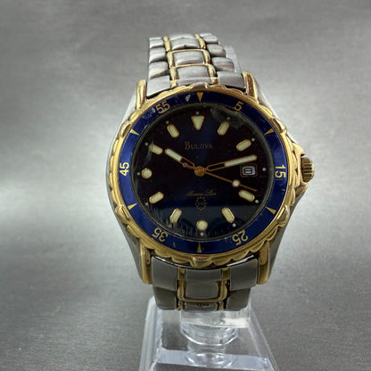 Bulova Marine Star Dive Watch Men 38mm Blue Dial Two Tone Date New Battery5