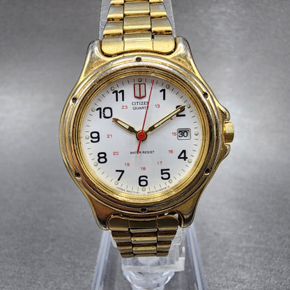 Citizen Watch Women 27mm White Dial Gold Tone Date 6010-S37668 New Battery