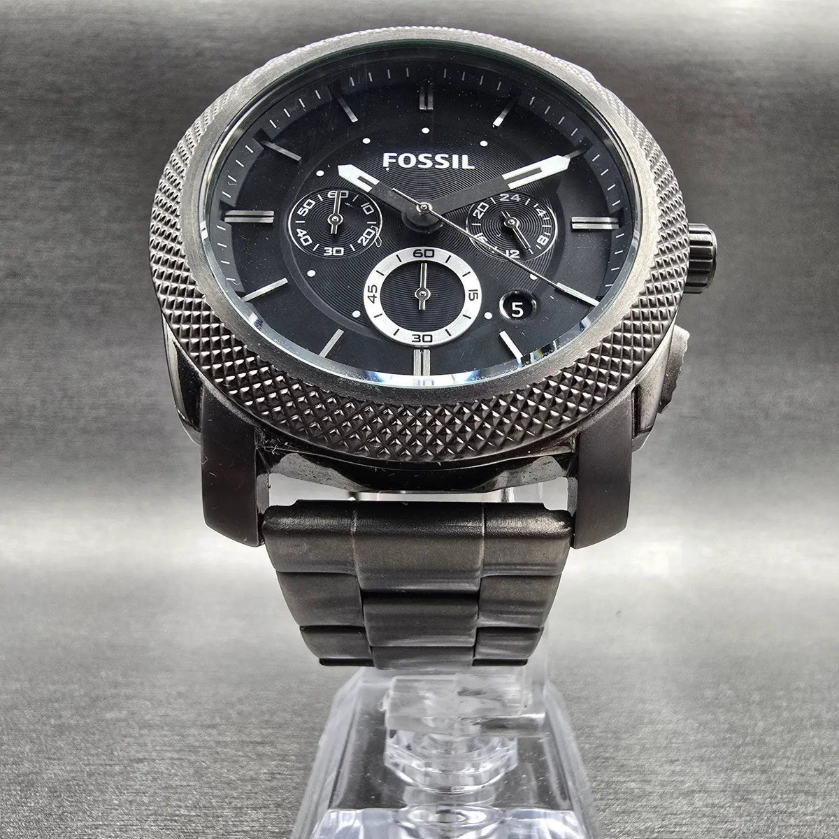 Fossil Machine Watch Men 45mm Gray Dial Gray Tone Chrono Date FS4662 New Battery5