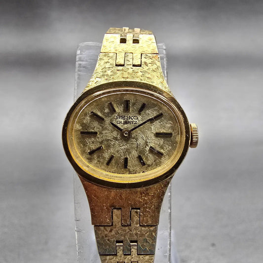 Seiko Watch Women 17mm Gold Dial Gold Tone Oval 1400-7389 New Battery Vintage0