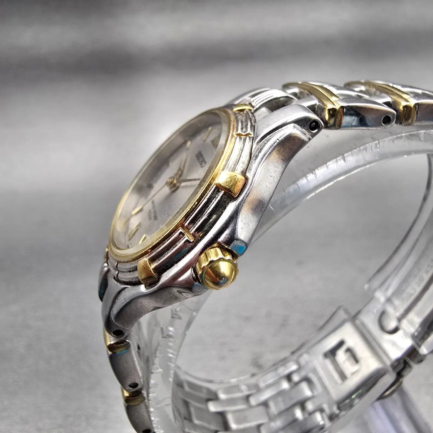 Seiko Watch Women 26mm Silver Dial Two Tone Date Round 7n82-0789 New Battery VTG2