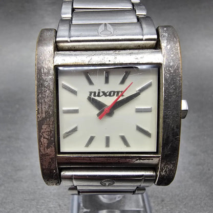 Nixon The Boss Watch Women White 30mm Dial Silver Rectangle New Battery0