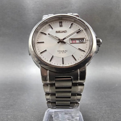 Seiko Watch Men 35mm White Dial Titanium Daydate Round 7N43-7B80 PARTS6