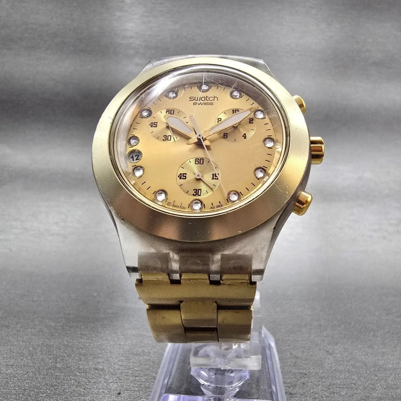 Swatch Irony Full-Blooded Gold Watch Men 42mm Gold Dial SVCK4032G New Battery 545