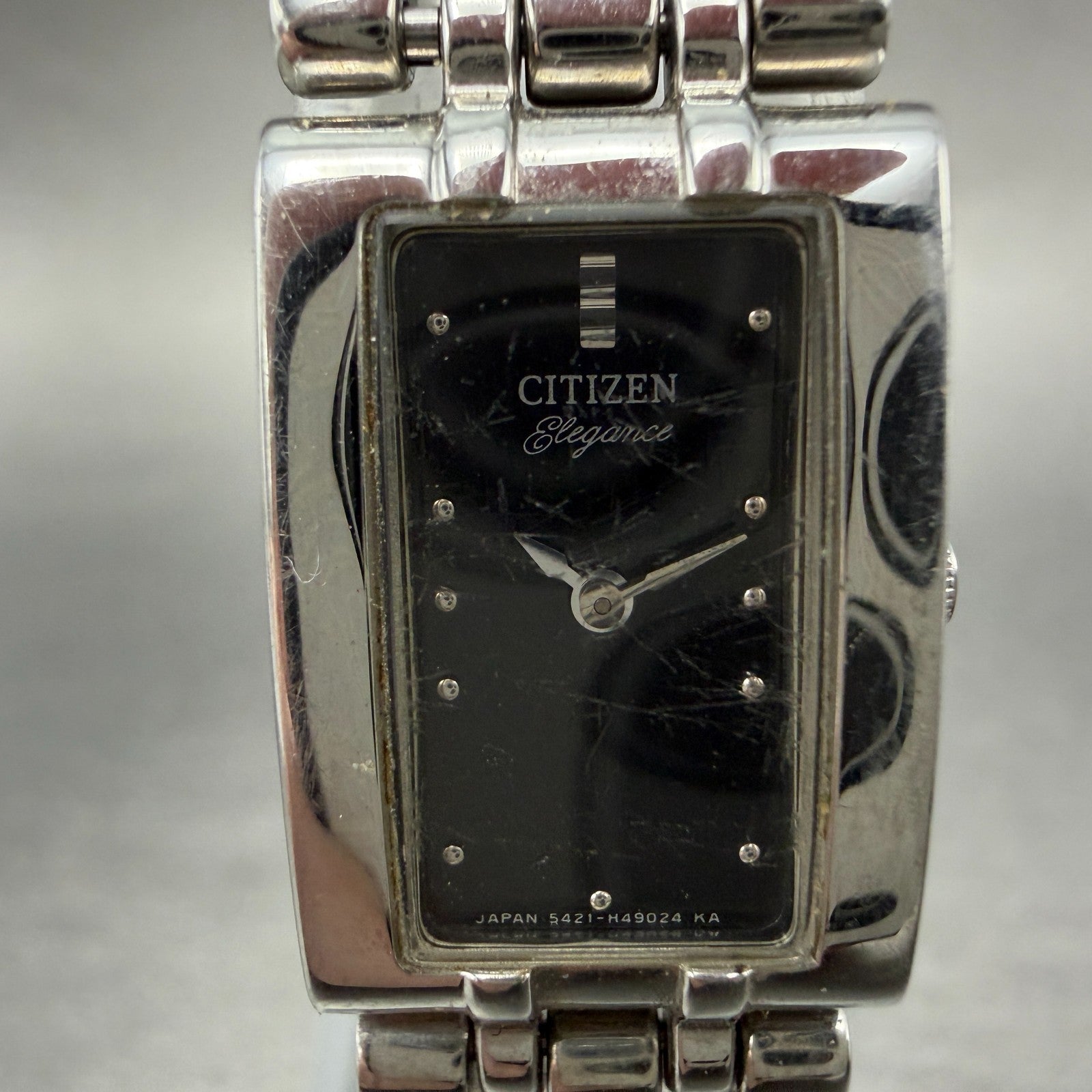 Citizen Elegance Tank Watch Women 15mm Black Dial Silver Tone 5421-H27759 NewBat1