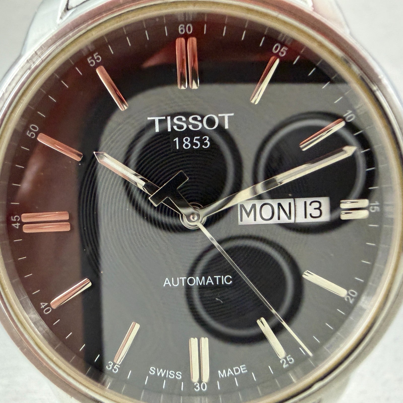 Tissot Automatic III Watch Men 39mm Black Dial Steel Daydate Round Runs W/Box2