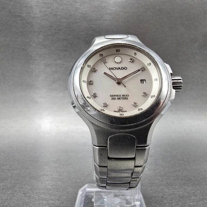 Movado Series 800 Watch Women 29mm MOP Dial Steel Date Diamonds New battery5