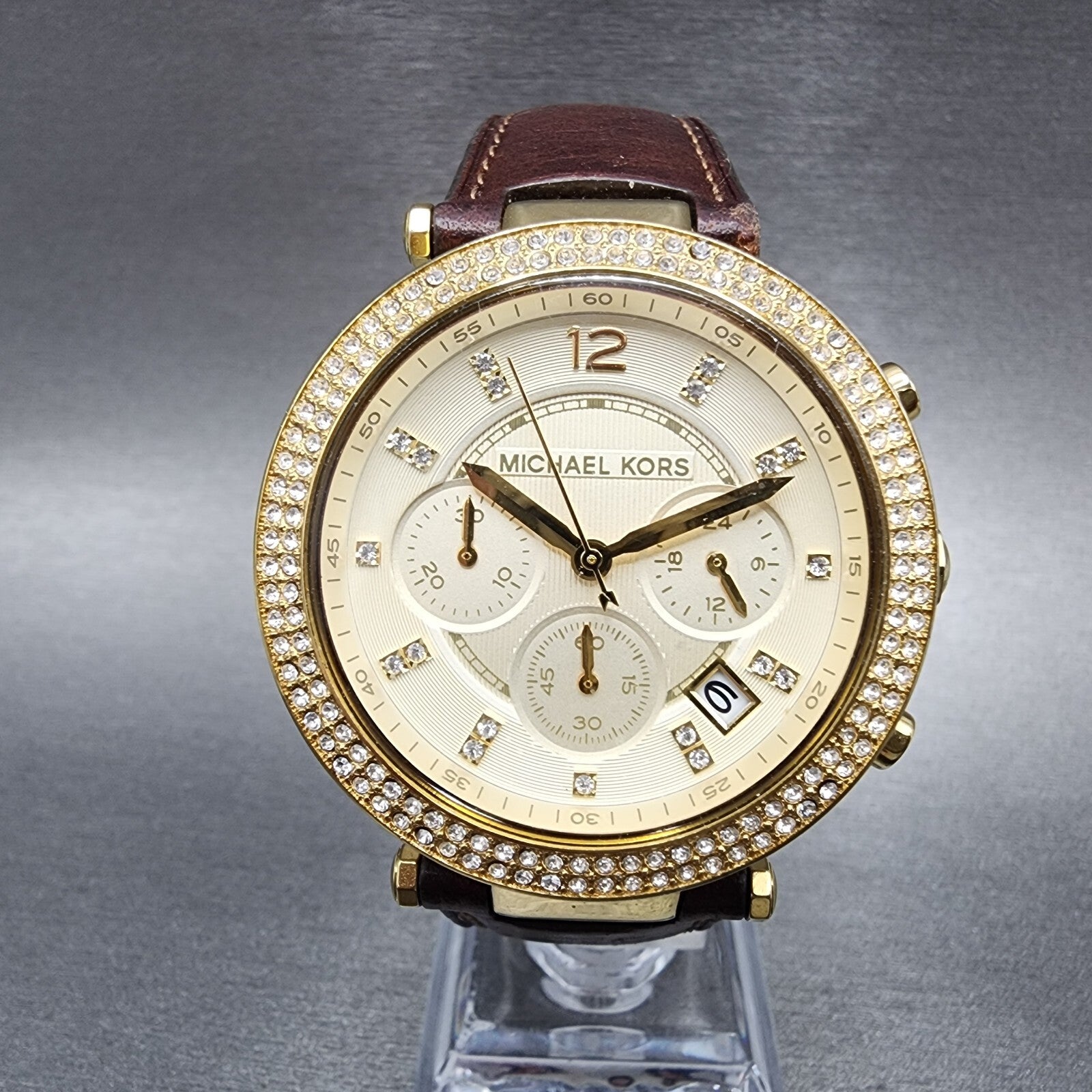 Michael Kors Parker Watch Women 39mm Champagne Dial Gold Tone MK2249 New Battery0